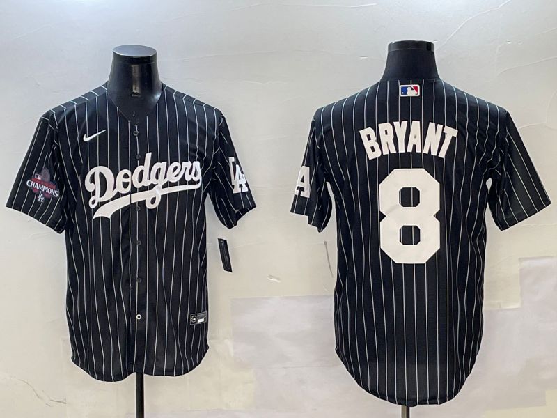Men Los Angeles Dodgers 8 Bryant Black Stripe Jointly Name 2025 Nike MLB Jersey style 2